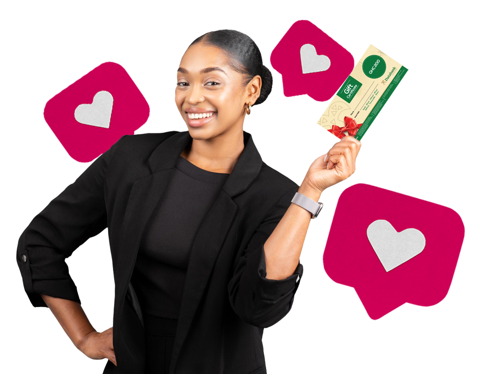 Happy person holding gift voucher